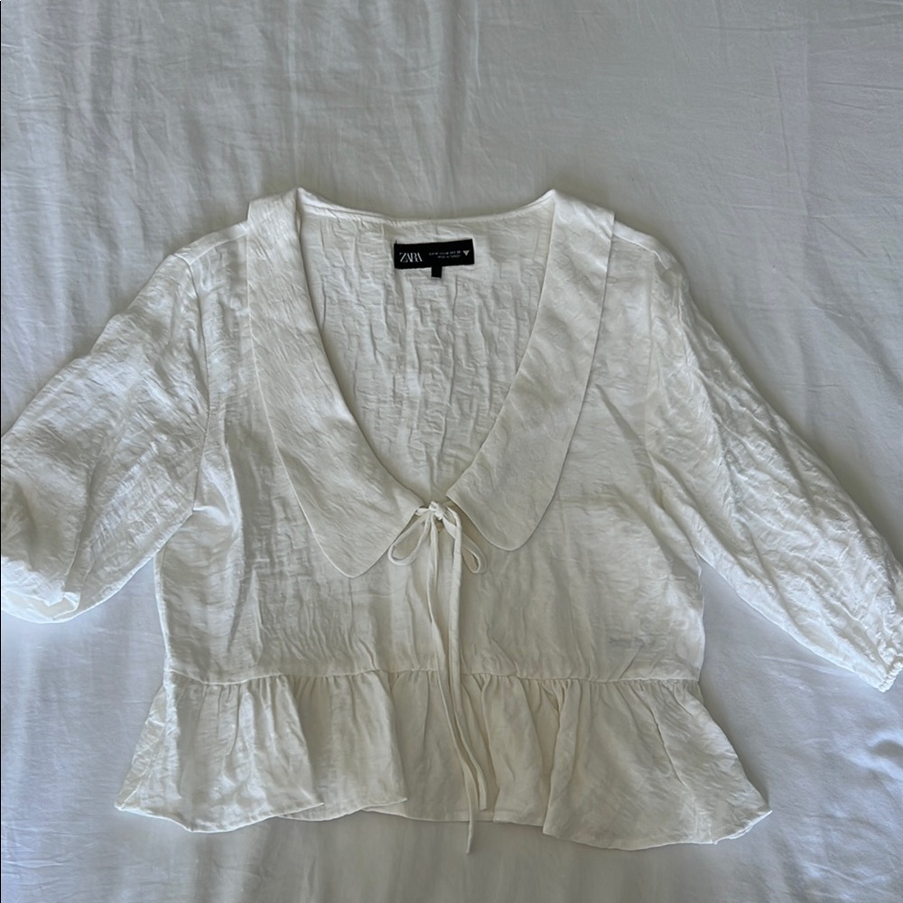 Zara White Blouse with Ruffle Hem